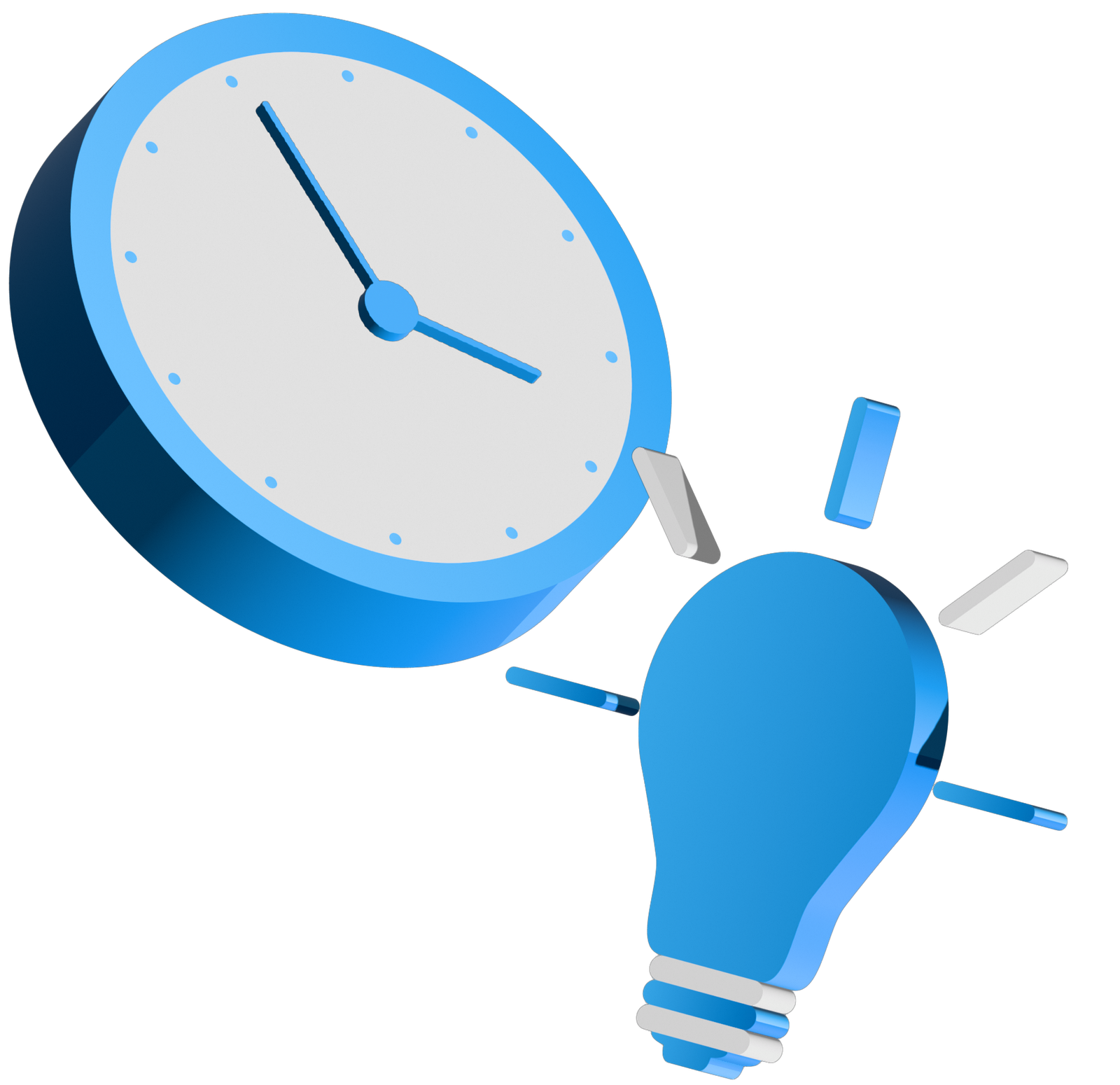 Horloge symbolisant le temps et ampoule symbolisant les idées