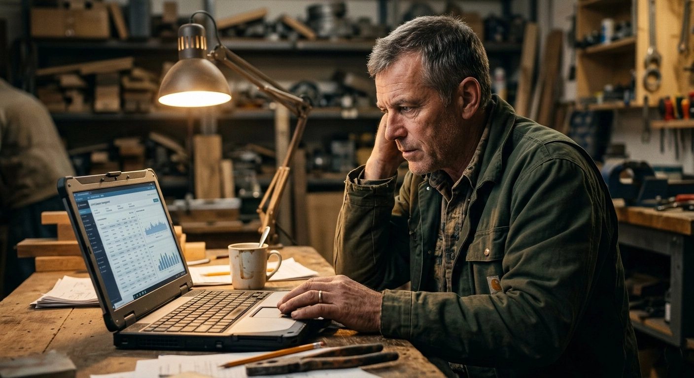 Artisan optimisant sa fiche Google Business Profile sur son ordinateur portable